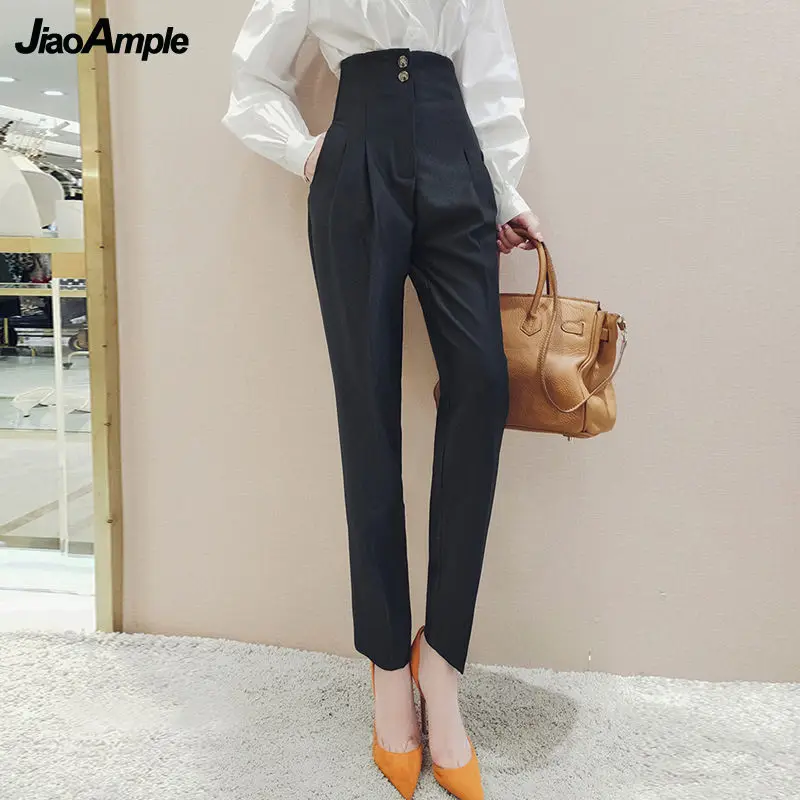 Korean Women\'s High Waist Suit Ankle-Length Pants 2022 Spring New Office Lady Elegant Black Trousers Fashion Slim Work Clothing