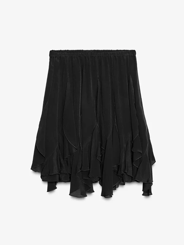 New 2025 Asymmetric Layered Decorative Casual Black  Skirt Versatile Simple Elegant Half-length A-Line Skirt for Women