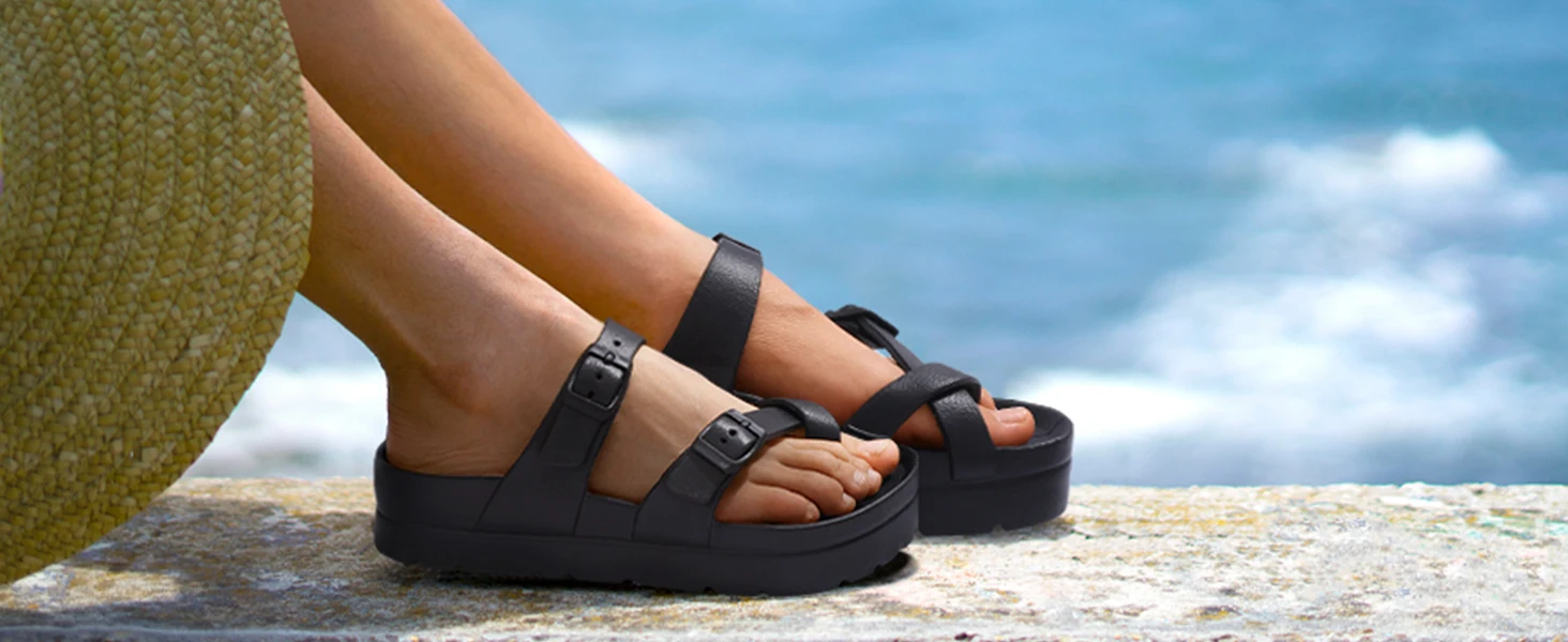 Smile Damen Sommer Bequeme Schaumstoff-Hausschuhe Plateau-Sandalen mit Fußgewölbeunterstützung Slides Verstellbare Schnalle Sommer-Strandsandalen – Detail 8