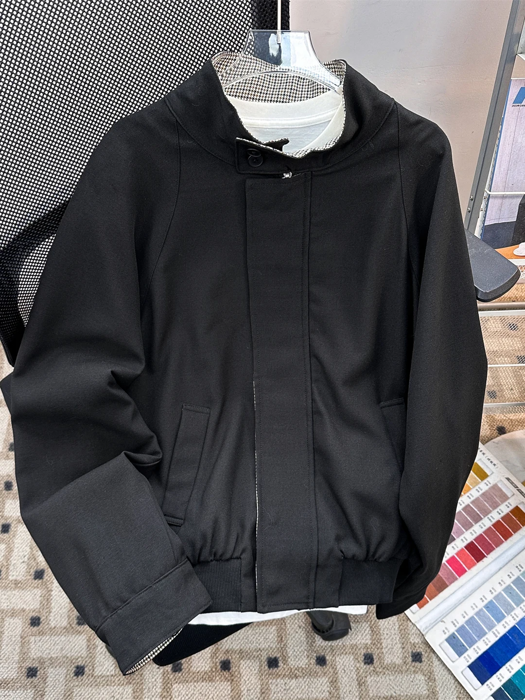 Double-Sided Wear American Retro Loose Casual Prince of Wales Check Stand Collar Men's Jacket Spring Autumn Harington Coat