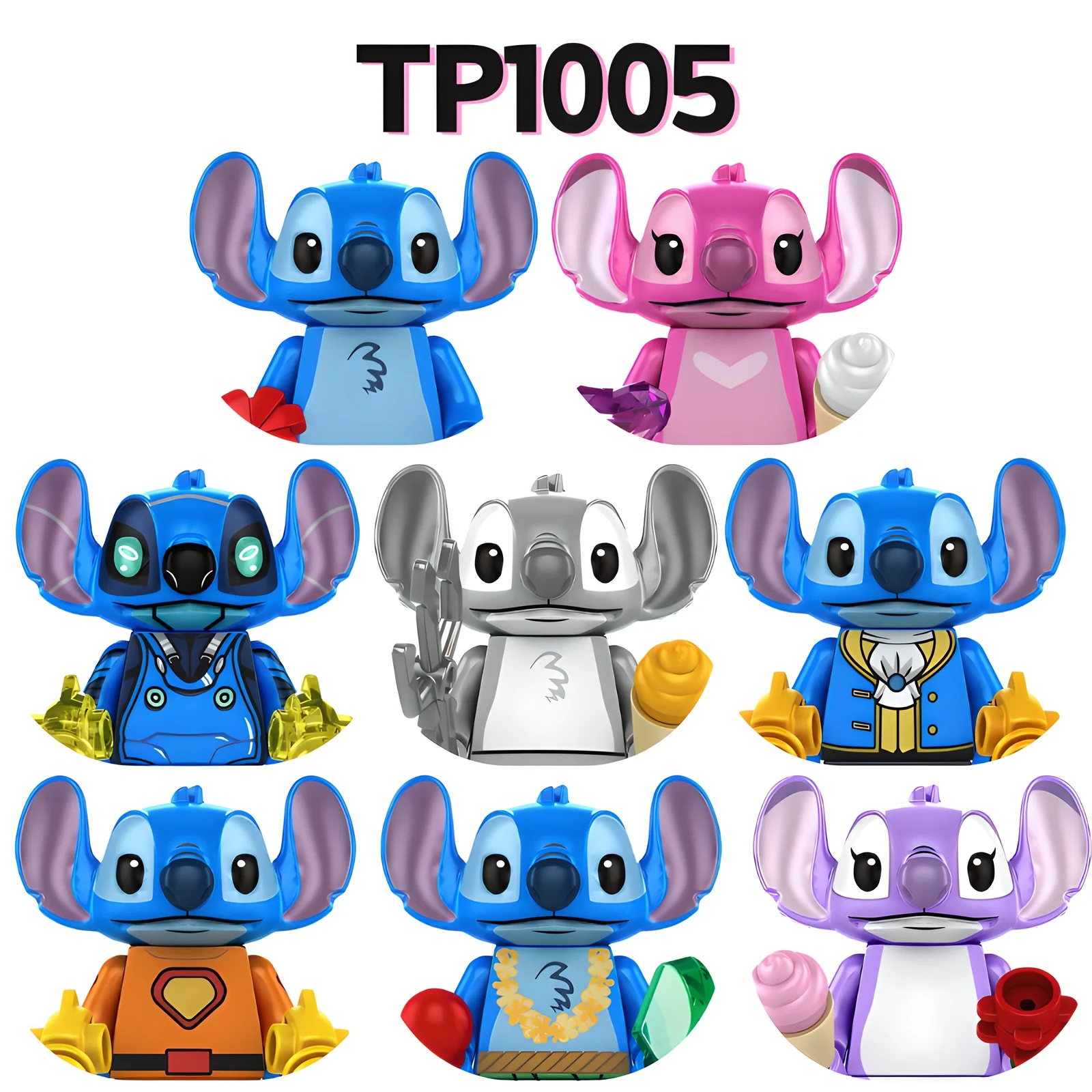 Figur Blok Bangunan Disney Stitch & Angel TP1005, Termasuk Stitch, Angel, Model Mainan Koleksi untuk Penggemar