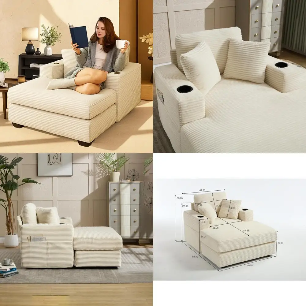 

Большое 56,59-дюймовое кресло с откидной спинкой, вельветовый мягкий диван-кровать с подстаканником и сумкой для журналов для гостиной и квартиры