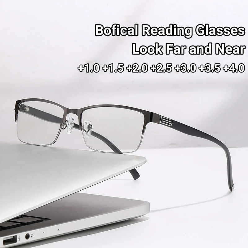 

2025 Half Frame Bifocal Reading Glasses Male Female Presbyopia Glasses Ultra Light Anti Blue Light Business Far Sight Eyewear