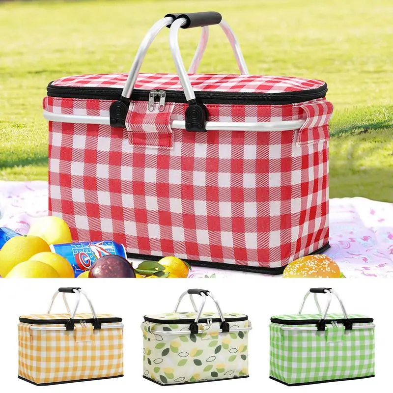 Insulated Picnic Bag Outdoor Thickened Aluminum Film Cooler Bags Folding Insulated Picnic Ice Bag Zipper for Road Trips Shopping