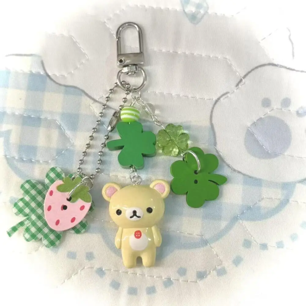 Handgemaakte kralen klavertje vier Rilakkuma sleutelhanger schattige cartoon pop accessoires sleutelhangers tas versierd sleutelhangers geschenken