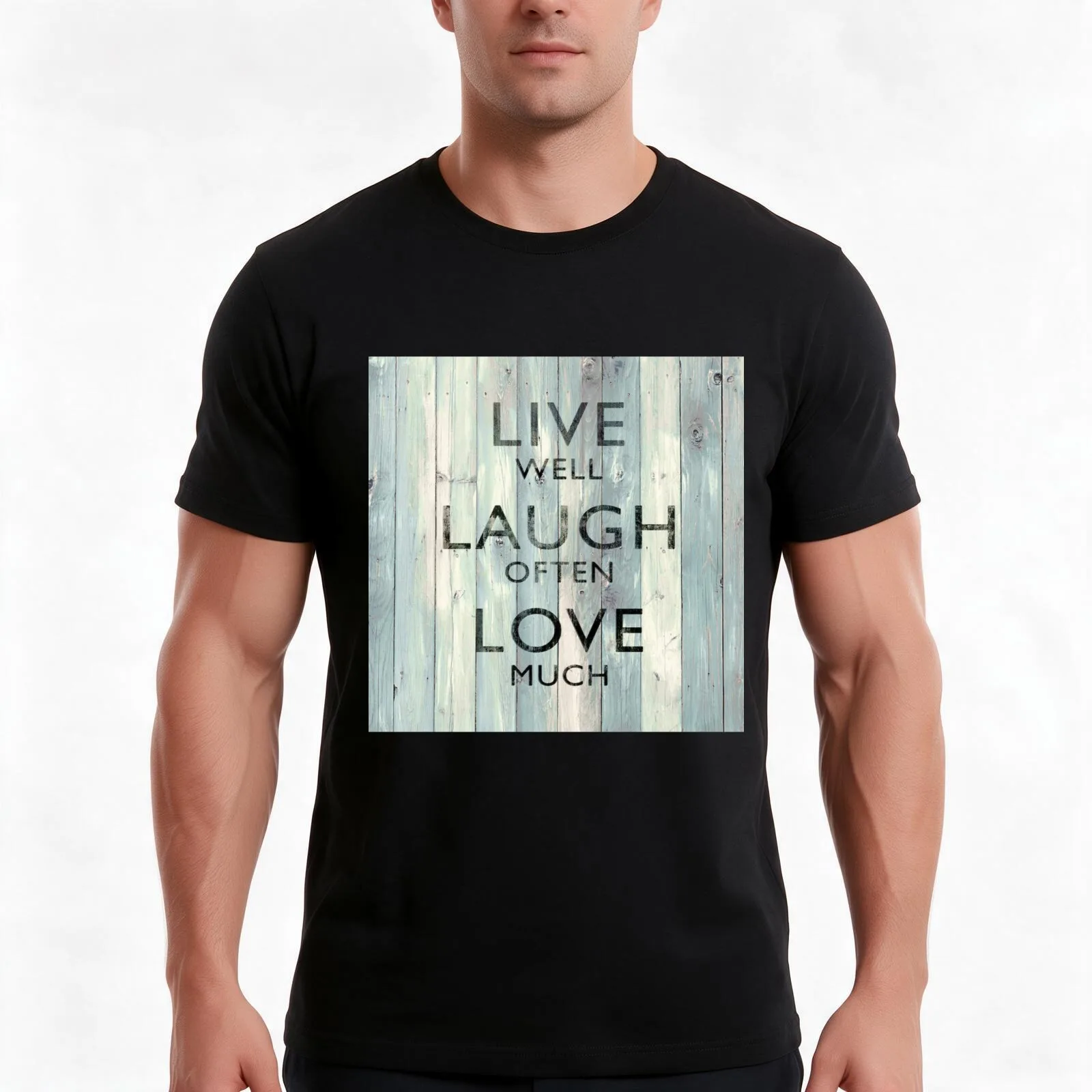 Live Well Laugh Often Love Much On Wood T-Shirt Summer Casual Cotton Tee Oversized Streetwear Tops Vintage Graphic Print
