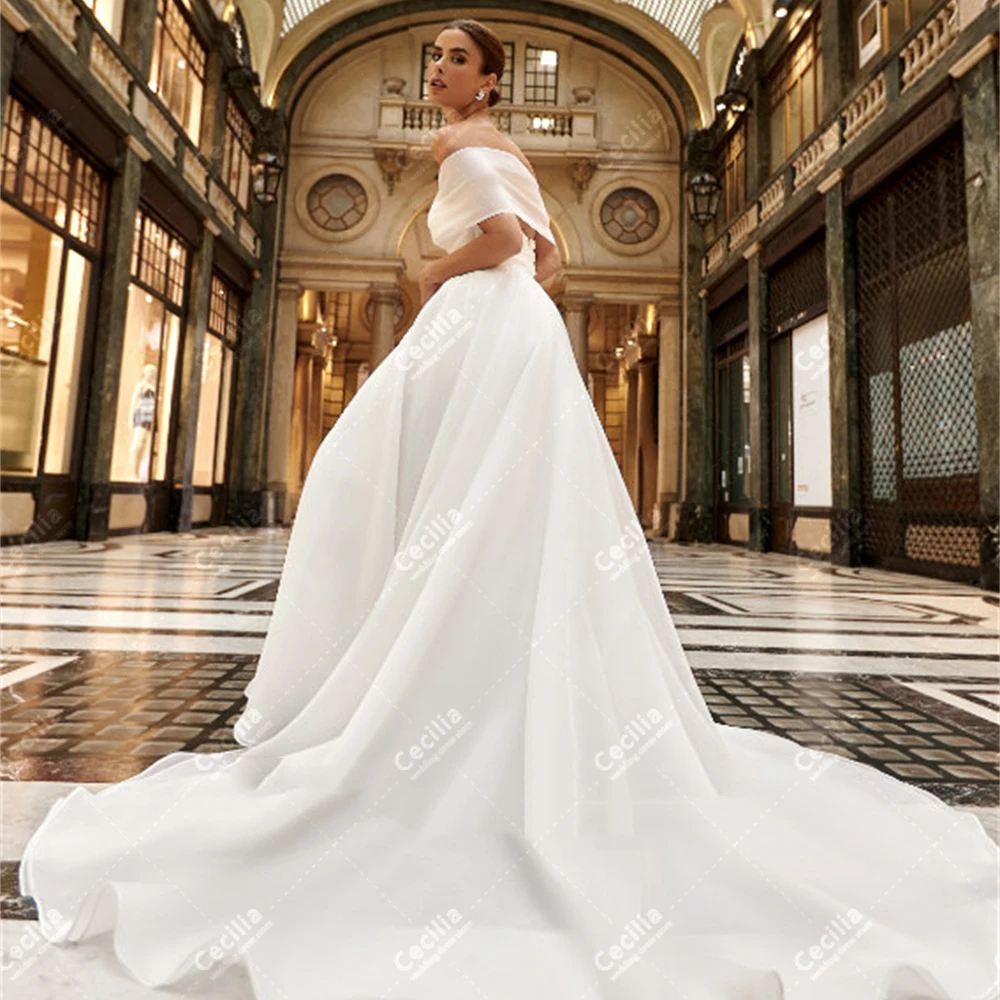 Elegant Wedding Dresses Graceful Bridal Gowns Off The Shoulder Robes Satin A-Line Sweep Train Glamorous Vestidos De Novia 2024