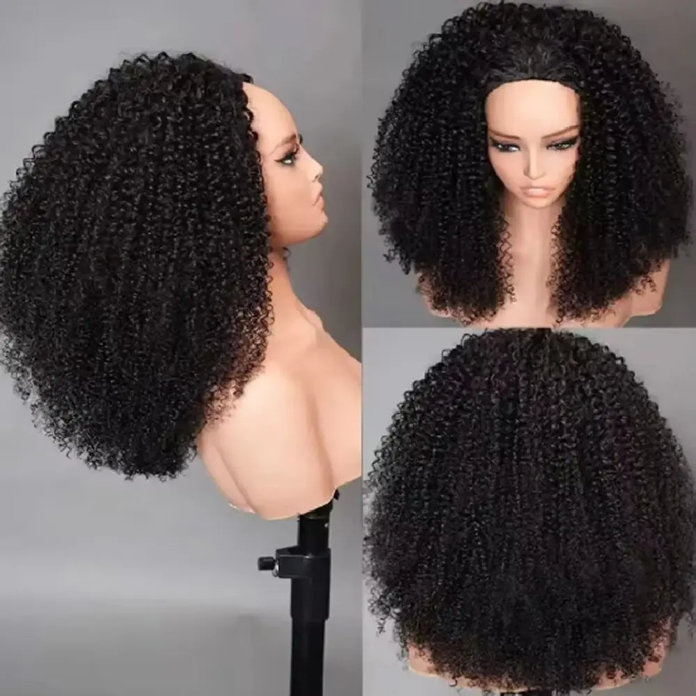 250% Density Kinky Curly Half Wig Human Hair Wig Ready to Wear 3 IN 1 Half Wig Drawstring Wig 32 Inch machine made