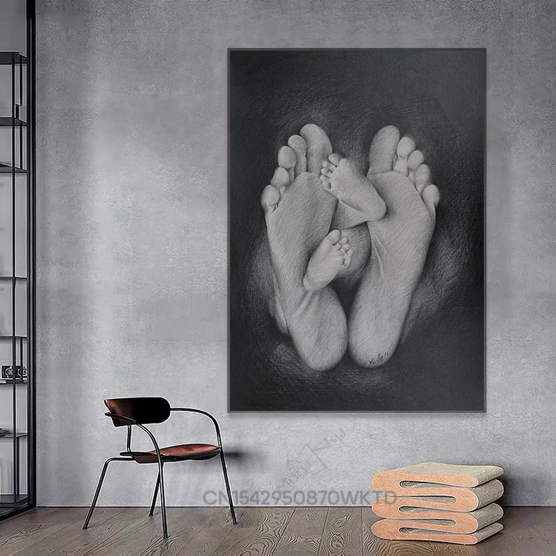 Nordic Father and Son Foot Sketch Black and White Poster Canvas Painting Scandinavian Wall Art Pictures Bedroom Home Decoration