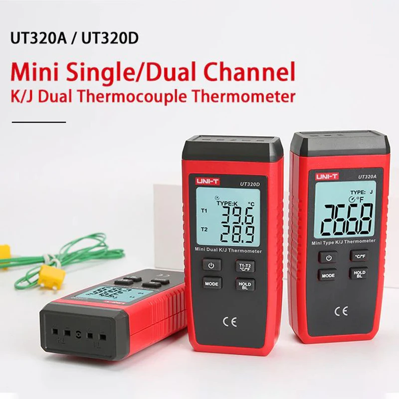 UNI-T UT320A UT320D Digital Thermometer Mini Dual Contact Thermocouple Type K/J High Temperature Measurement -50 1200