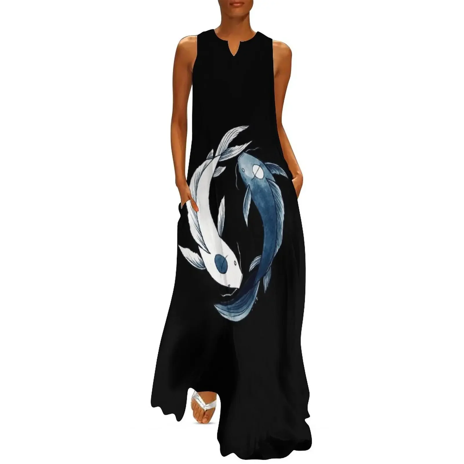 

Tui and La - Yin & Yang Koi Long Dress elegant dress long sleeve dresses Women's clothing Dress vintage
