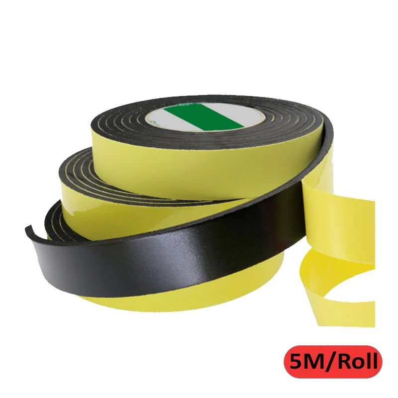 Rouleau de ruban éponge noir EVA, 5 m/rouleau, bâton adhésif simple face, force de mousse 0.5 1 2 3 5mm, bande éponge épaisse Anti-collision