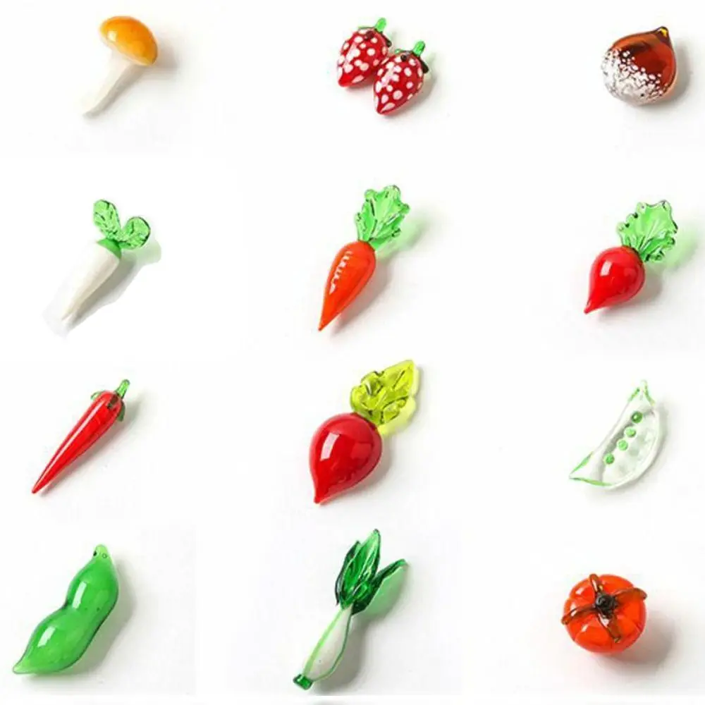 Glass Vegetable Mini Figurines Lovely Scallion Carrot White Radish Red Pepper Bamboo Shoots Mini Statues Bonsai Decor