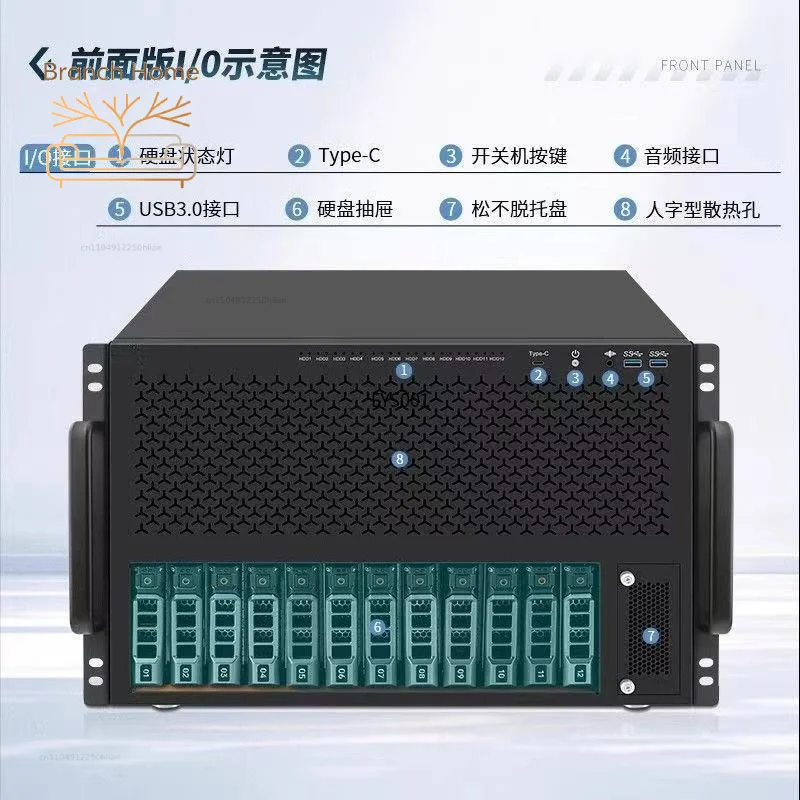 ITX M-ATX ATX 8/12 Bay Modular NAS Chassis，Zinc Alloy & Bakelite Material，Network Storage Server Case