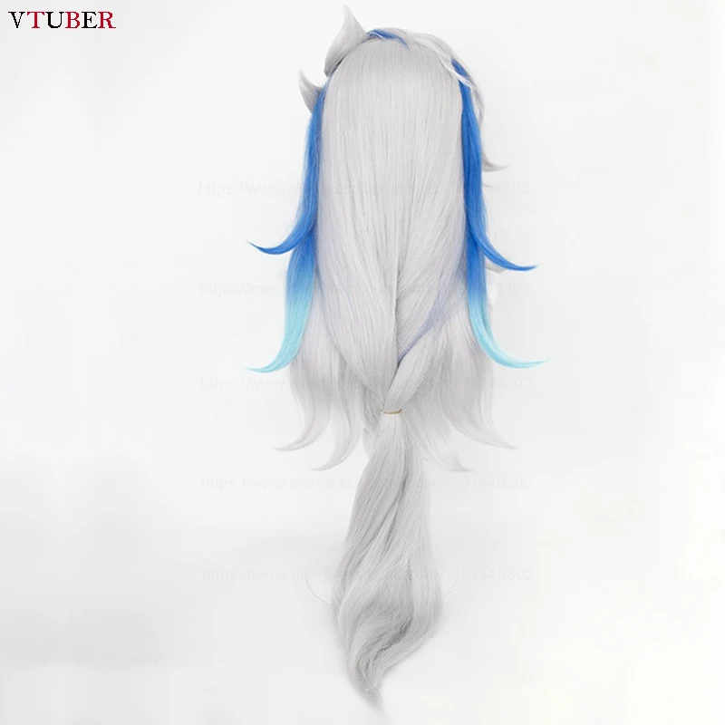 Neuvillette Pruik Spel Genshin Cosplay Fontaine Cosplay Pruik Lange Zilvergrijze Mix Blauw Hittebestendig Haar Anime Pruiken + Pruik Cap