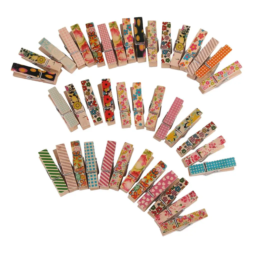 50 graziosi fermagli a molla per appendere foto in tessuto con picchetti in legno dipinti da 35 mm