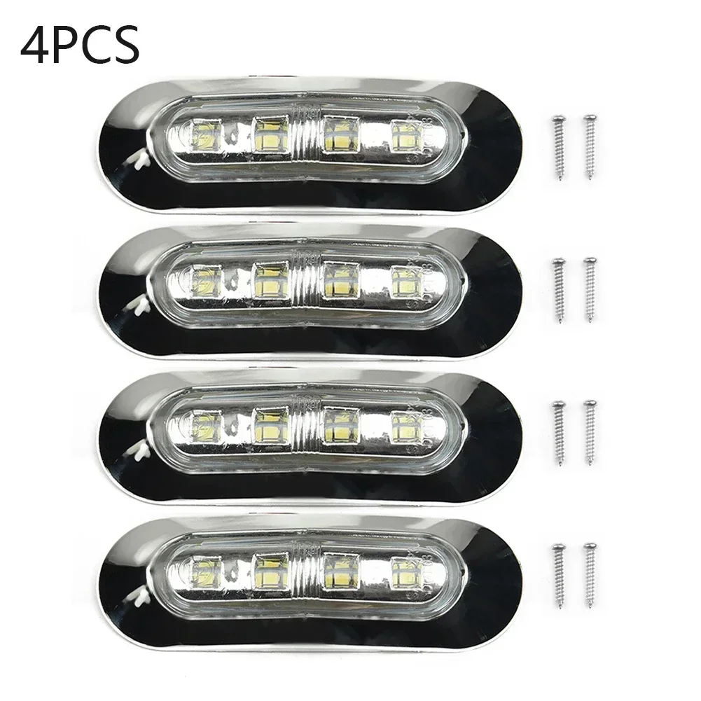 4x Marine Boat LED Courtesy Lights Cabin Deck Walkway Stair Light White 12V -24V PC Lens+Chrome Bezel Car Light