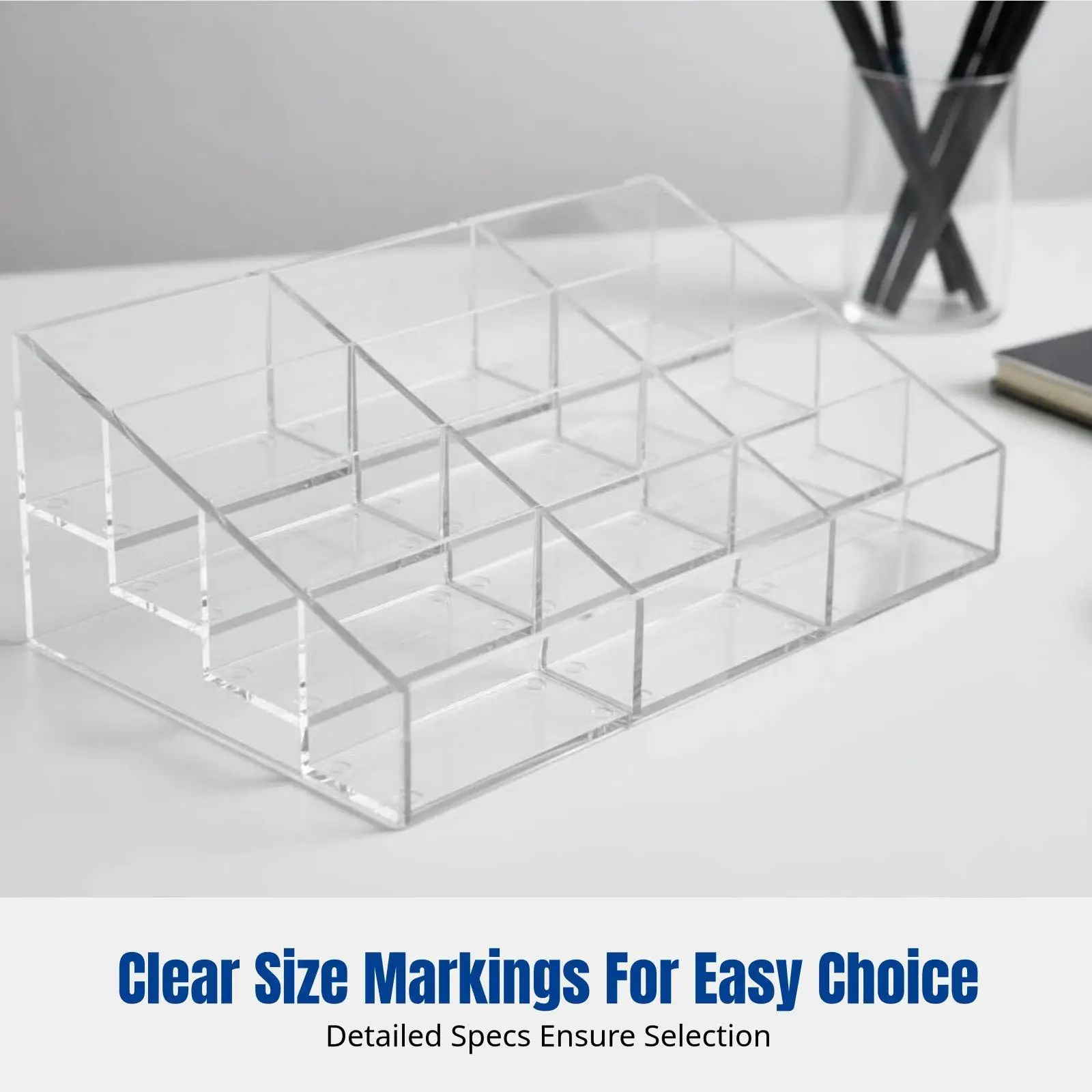 Transparent Desk Organizer Pen Pencil Holder Box Multi Compartment Stationery Rack for Office Study Home Students Professionals