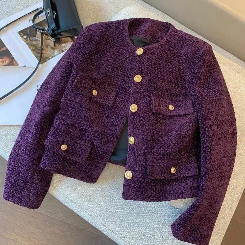 French rich daughter purple small fragrant jacket women's 2025 autumn and winter new Korean  high-end temperament short top