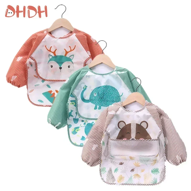 ผ้าพันคอแขนยาวสำหรับเด็กทารกผ้ากันเปื้อนผ้ากันเปื้อนเด็กอ่อนลายเด็กทารกผู้ชายกันน้ำสำหรับเด็กผู้หญิงผ้ากันเปื้อนลายกล้วย For1-3Year