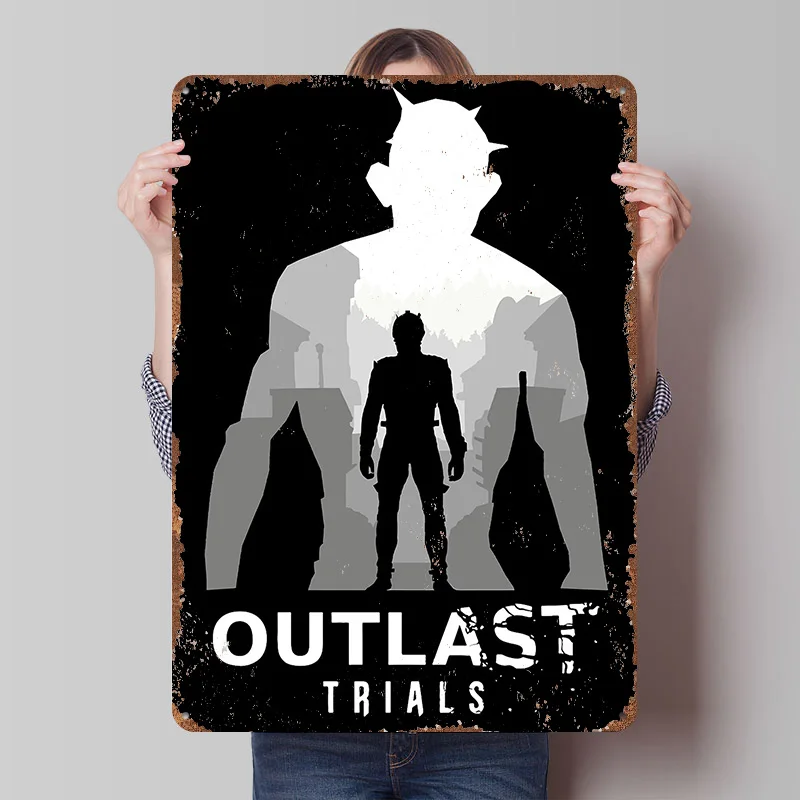 The Outlast Trials Game Poster Customized Wall Art Vintage Metal Signs Retro Tin Plaque for Man Cave Mancave Decoration Room
