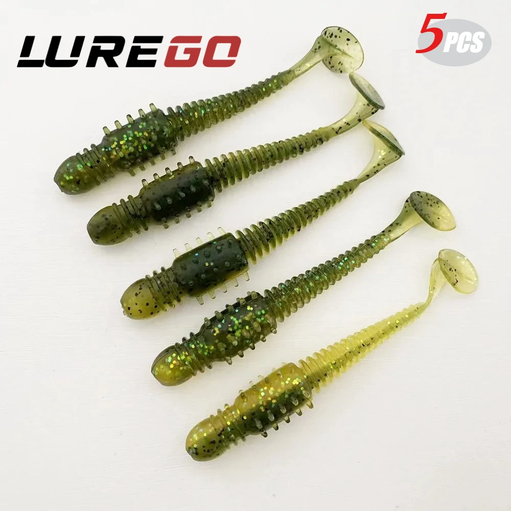 5 Stück 10 cm lange, gerippte, weiche Köder im Seegurken-Stil mit T-Schwanz |   Lebensechte Bewegung und kraftvolle Zuckungen für Trophäenfische