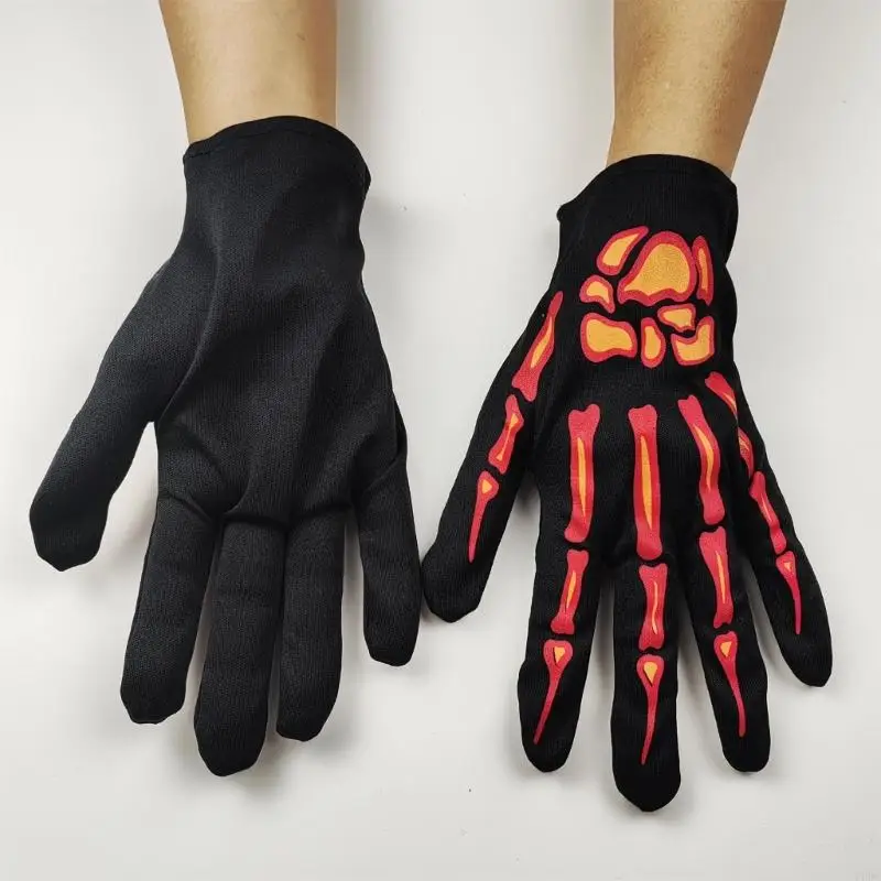 Spooky Skeleton Design Gloves Halloween Party Essential Flexible for Gothic Costume Enthusiasts Y166