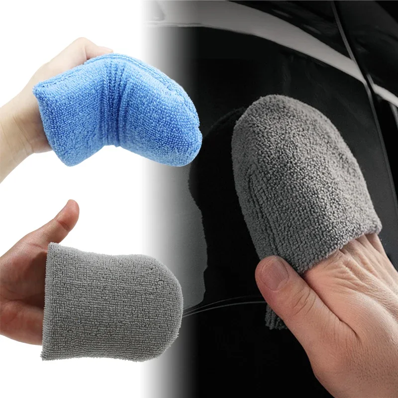 2/4pcs Soft Microfiber Car Waxing Applicator Mitts Polishing Sponge Finger Wax Foam Washing Pad Auto Detailing Cleaning Tools