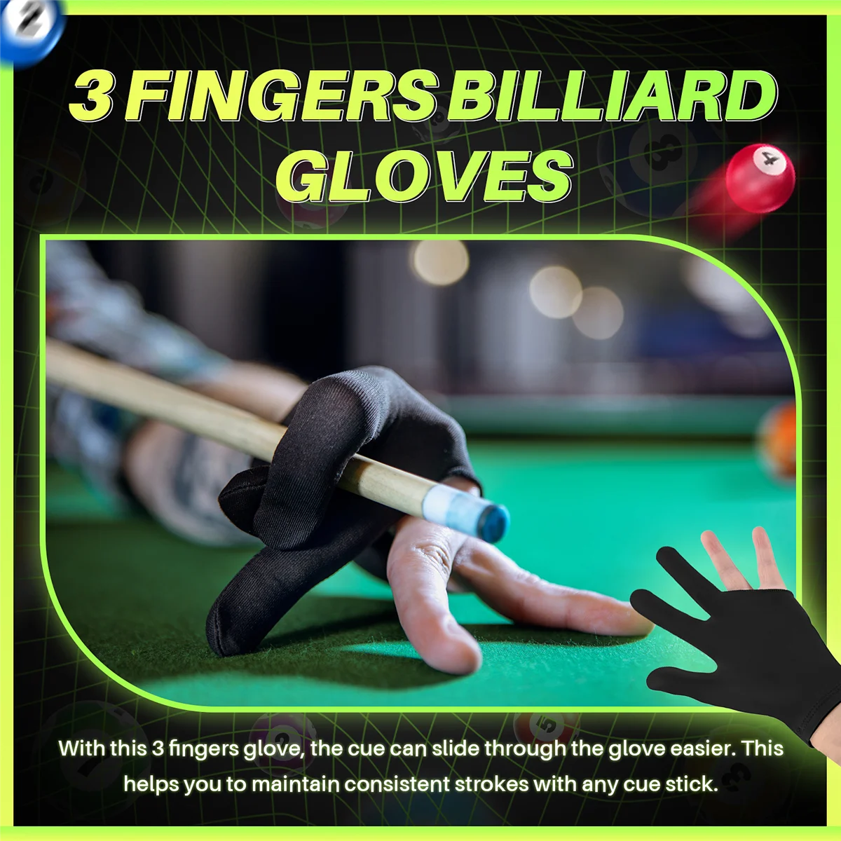 

ABAZJ 20Pcs Breathable Billiard Gloves Snooker Left Right Hand Gloves 3 Fingers Cue Gloves for Women Men Billiard Accessories