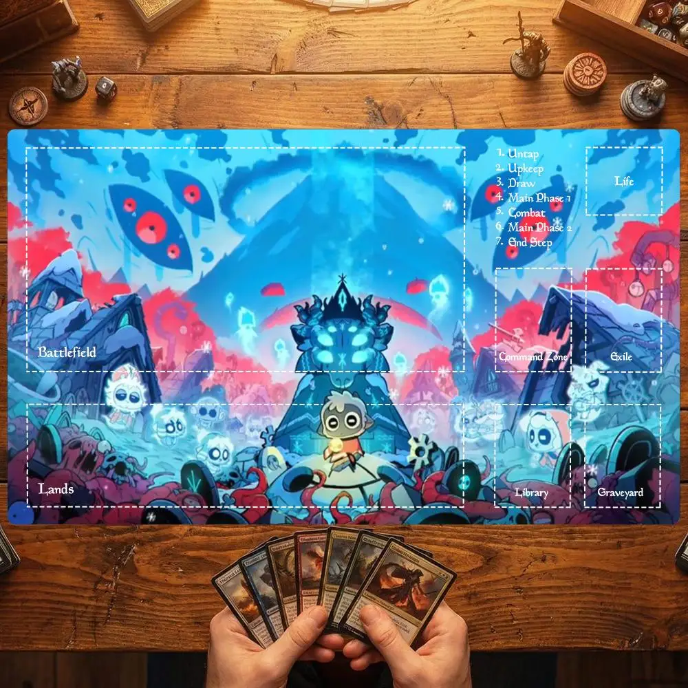 Icy Blue Demon Skull Kingdom TCG Playmat 35X60CM Premium Magic Card Battle Mat Non-Slip Durable Stitched Edge Tabletop Playmat