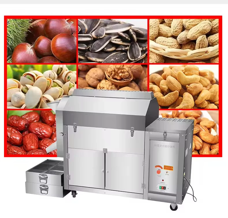 Automatic 20kg Chestnut/Sunflower Seed/Peanut Roasting Machine Horizontal Electric/Gas Heating Commercial Use