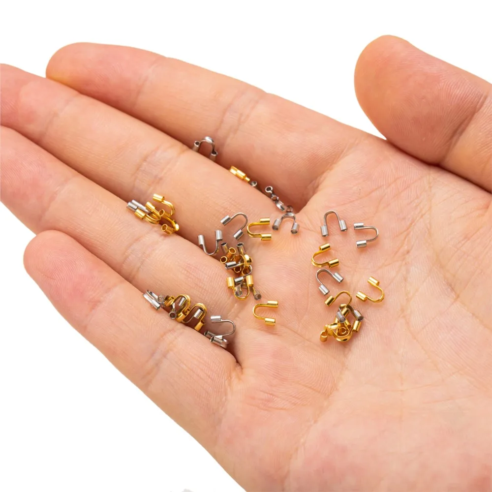 50pcs Stainless Steel Gold Color Wire Protectors Guard Guardian Protectors Loops U Shape Clasps Connector For Jewelry Making