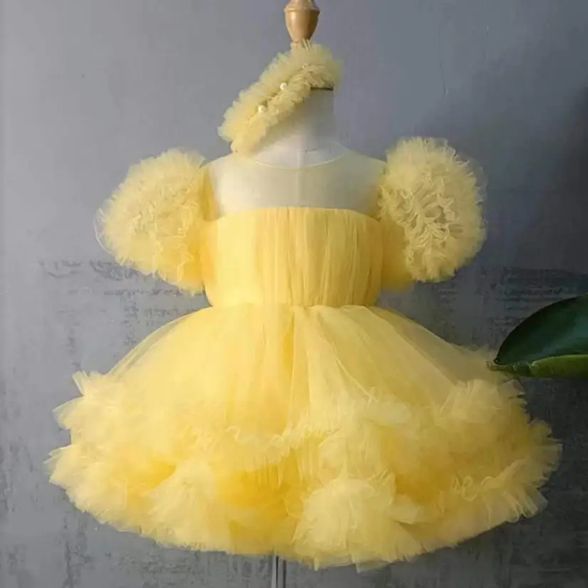 No Hair Accessories Girls Princess Party Tutu Dresses Baby Kid Flower Girl Wedding Party Puff Ball Gown Vestidos A3429