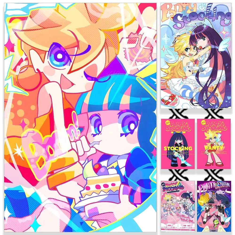 Anime Panty & Stocking Poster HD Waterproof PP Self-Adhesive Removable Wall Art Poster for Bedroom Cafe Gym Home Decor Gift
