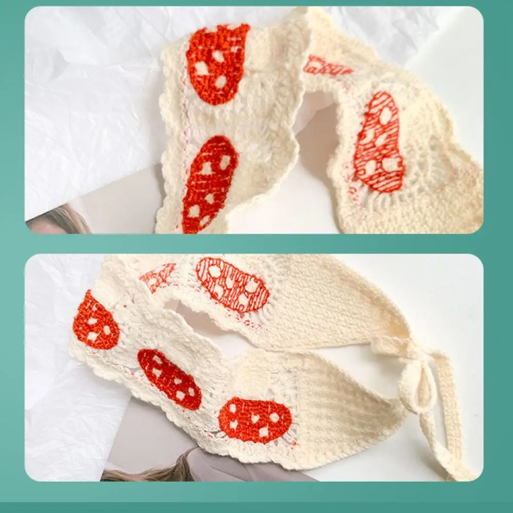 Sweet French Knitted Headband Mushroom Floral Long Knit Turban Pastoral Countryside Style Hollow Out Hair Band Summer
