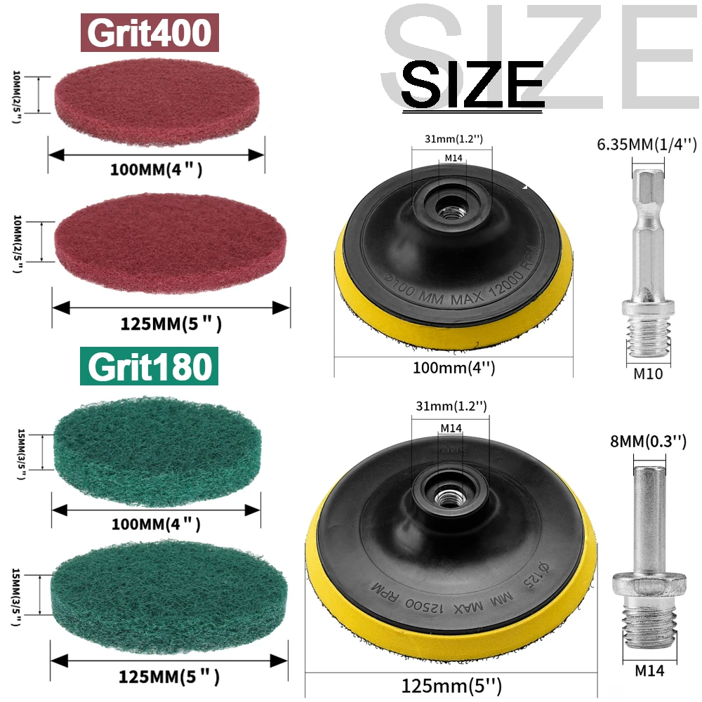 Sanding Pad With M10/M14 Drill Adapter 4/5in Drill Power Brush Tile Scrubber Scouring Pads Cleaning Kit Household Cleaning Tool