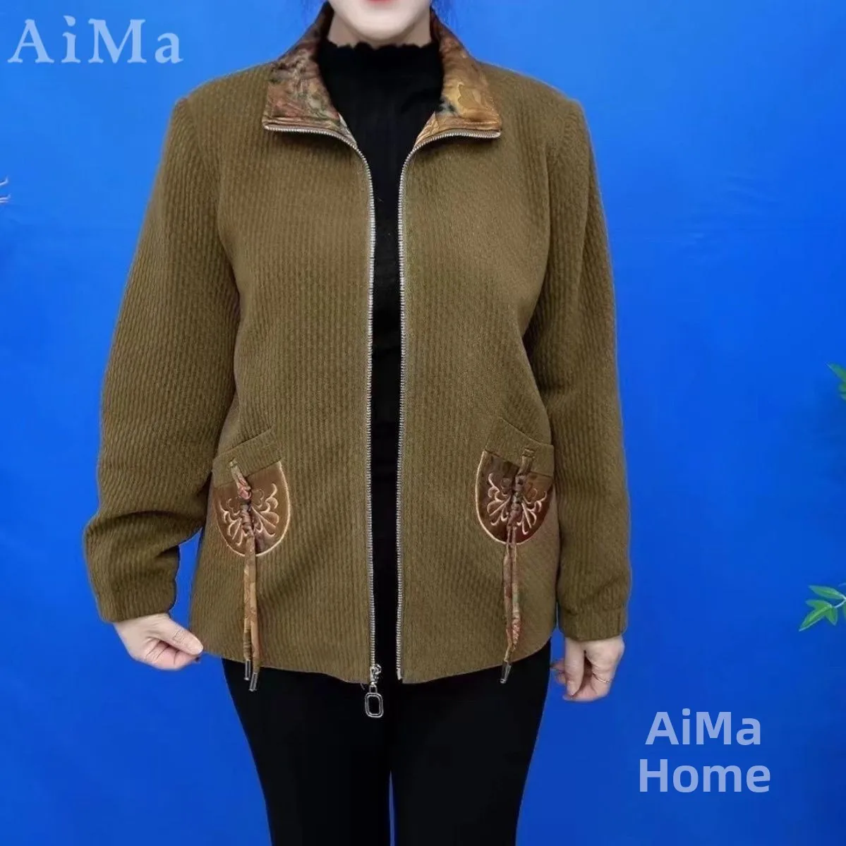 

Ele ort Svel Jaet для мам среднего возраста, весенне-осенняя модная верхняя одежда с воротником-стойкой и длинным светом, свободная верхняя одежда