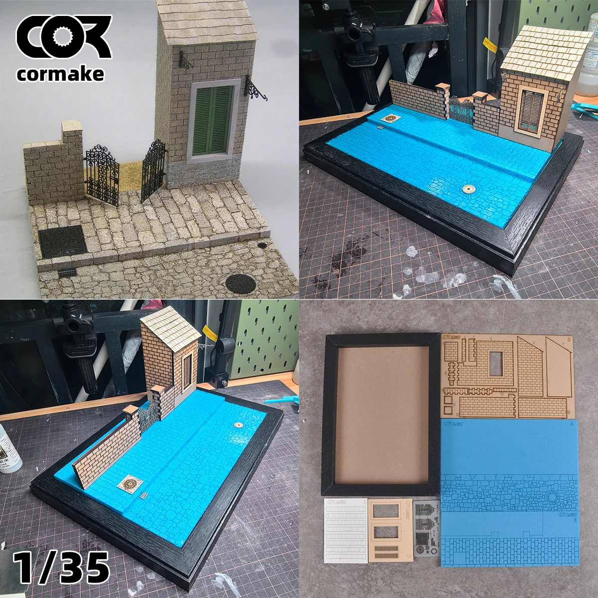 

Архитектурная модель для сборки, диорама с видом на улицу, набор для создания масштабной модели, деревянная подставка для демонстрации, 1/35