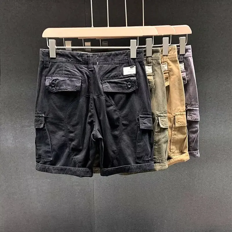 

Мужские джинсовые шорты в стиле ретро (Гонконг), свободный крой, прямые штанины, рабочая одежда, летние, большие размеры до 250 фунтов, спортивные шорты-полуколготки
