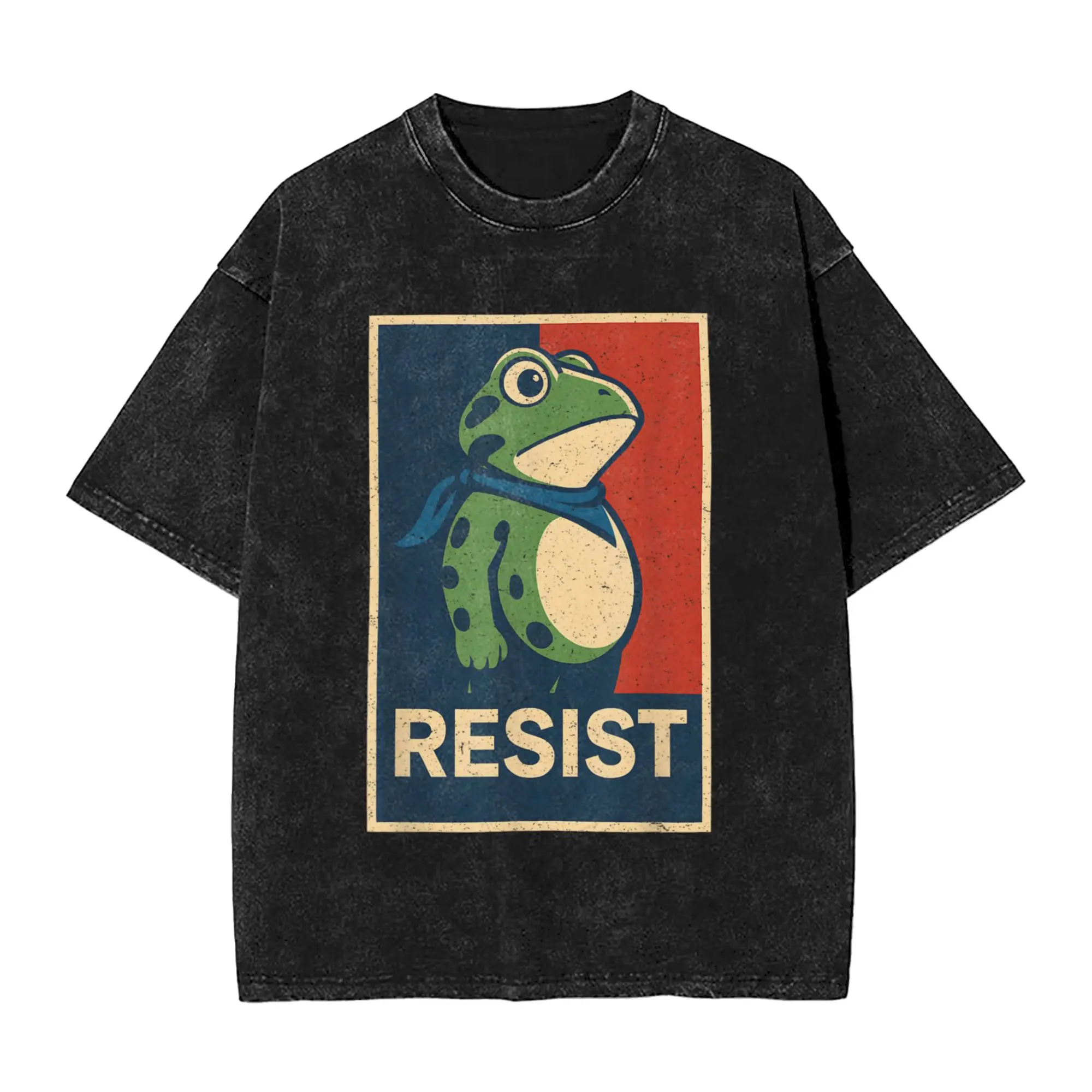 

Couple T-Shirt Portland Frog Protest Retro Washed T-Shirts Leisure Summer Tee Shirt Y2K Funny Print Cotton Clothing Gift