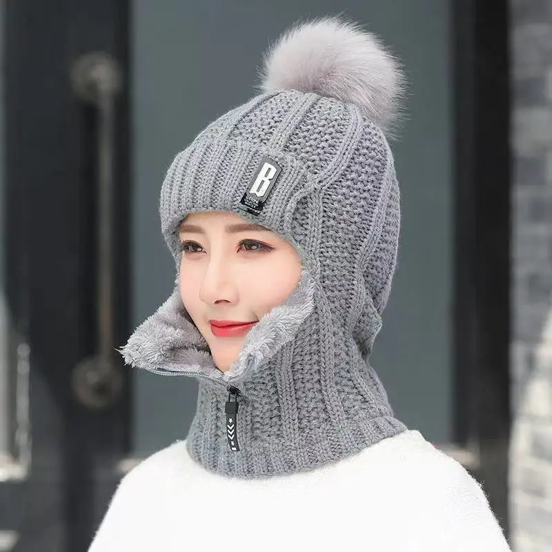 1pcs Warm Hat Knitting Plus Fleece Hair Five Gold Zipper Ear Protection Riding Cap 2023 New Warm Winter Knitted Hat for Cycling