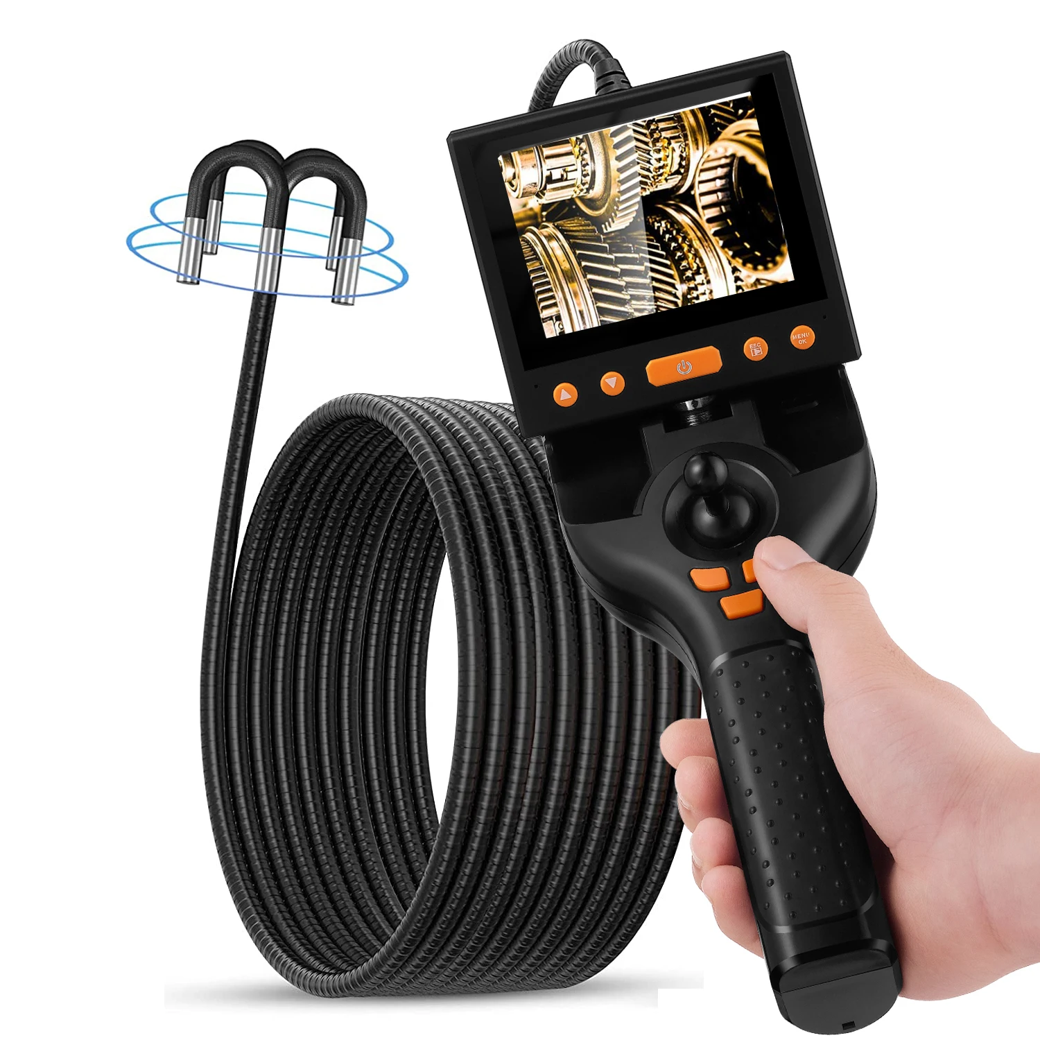 

Automotive Endoscope Inspection Camera 3.5in Display 720° 4-Way Rotation Articulating Borescope IP67 Probe with 8 LED Light