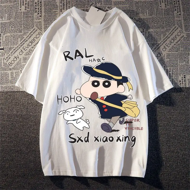 Kawaii Anime Crayon Shin Chan Short Sleeve Bandai Cute Cartoon Creative T Shirt Men Women Summer Casual Slimming Loose Top