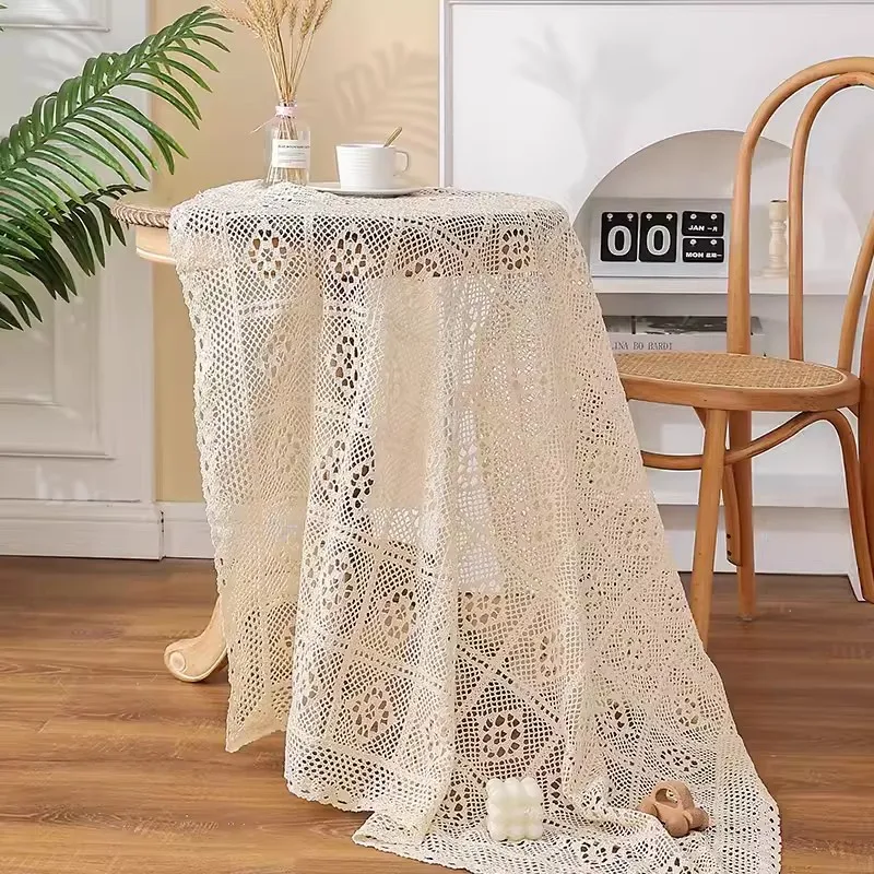 

Hollow Cotton Crochet Tablecloth Coffee Table Lamp Cabinet Cover Handmade Vintage Lace Table Cloth Cover For Home Kitchen Decor