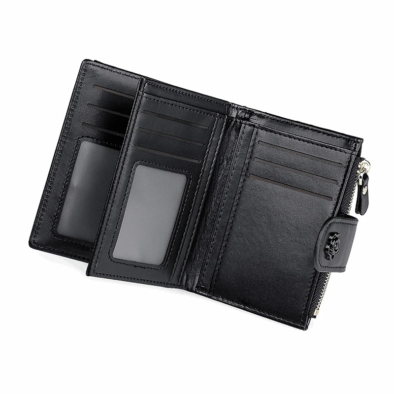 محافظ كلاسيكية للنساء من الجلد الصناعي وحقائب يد منقوشة ومحفظة مع جيب للعملات المعدنية بسحاب وزهرة قصيرة ثنائية الطي