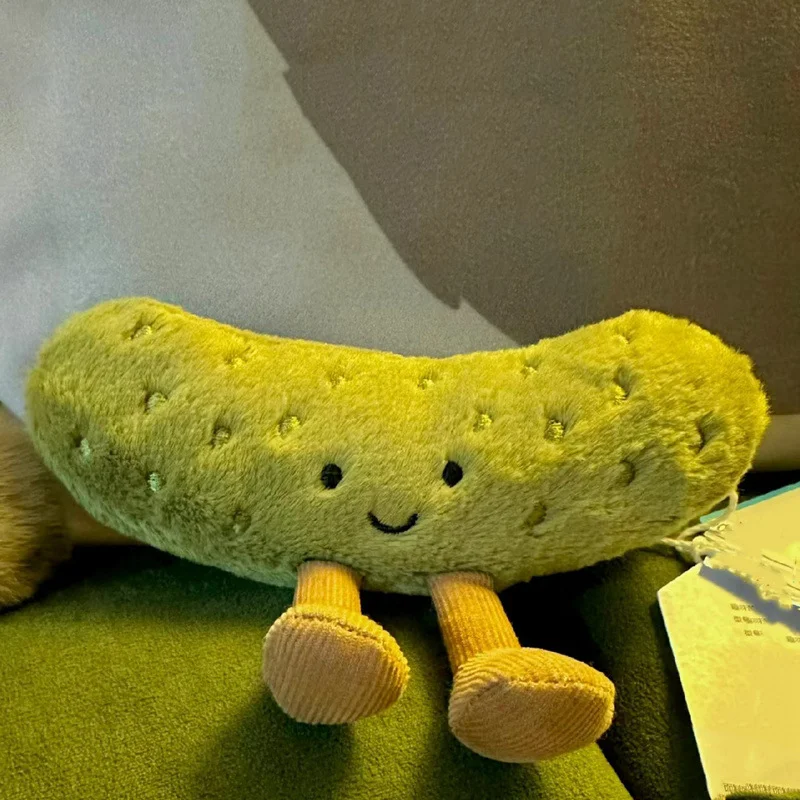 15/26cm Green Sour Pickled Cucumber Plush Pillow With Legs Smiling Face Small Vegetable Plush Toy Sofa Ornaments Birthday Gifts