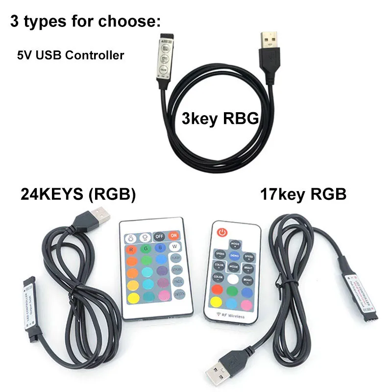 mini 3key USB 5v mini  17key 24key 4Pin RGB LED strip light RF Controller Control cable remote Dimmer for 5050 3528 2835 Strip