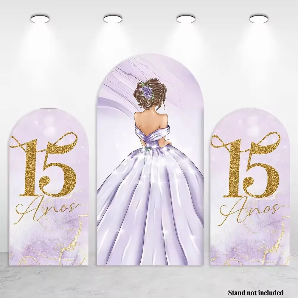 

Принцесса девушка 15-й день рождения арка панель фон фэнтези фиолетовое платье принцессы золотой фон Quinceanera вечерние фото