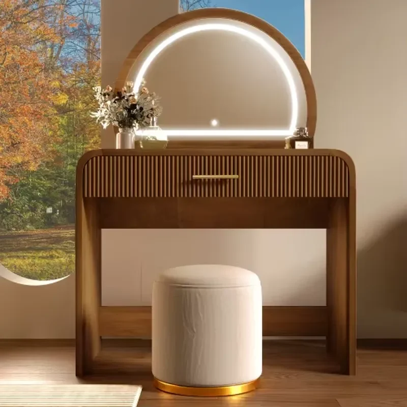 Makeup Vanity Table with Mirror Touch Screen Lighted Mirror, Dressing Table with Drawer for Bedroom