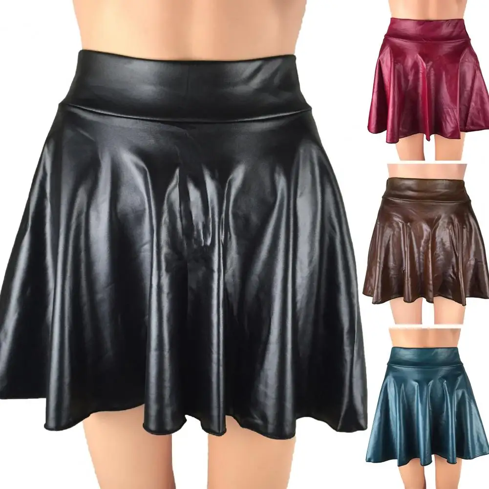 

Women Sexy Summer Party Bodycon Leather Skirts Summer Solid PU High Waist Zipper Pleated Mini Skirt Street Club Bottoms Clothing